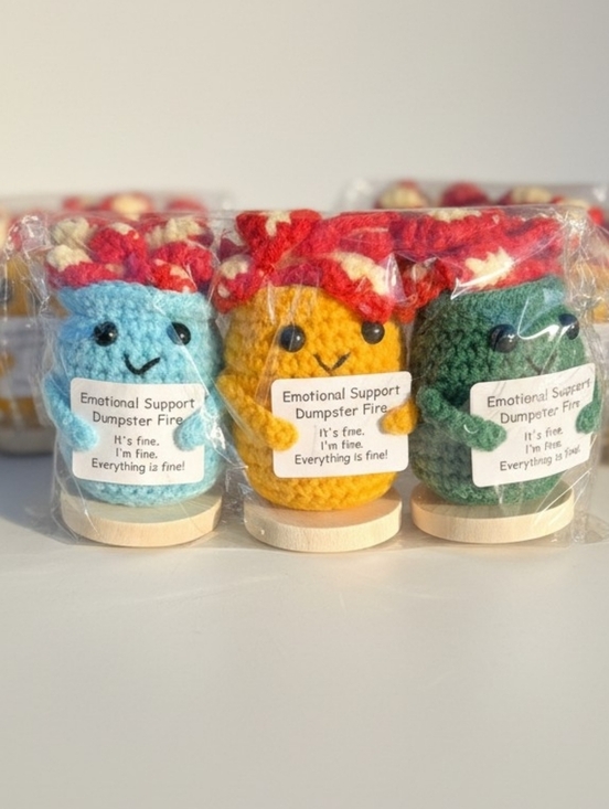 None Other - Funny Emotional Support Dumpster Fire Plush Set of 3 Crochet Stress Gift